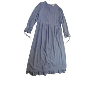 Denim Tiered Ruffle Midi Dress – Women's 12 Blue Cotton Long Sleeve